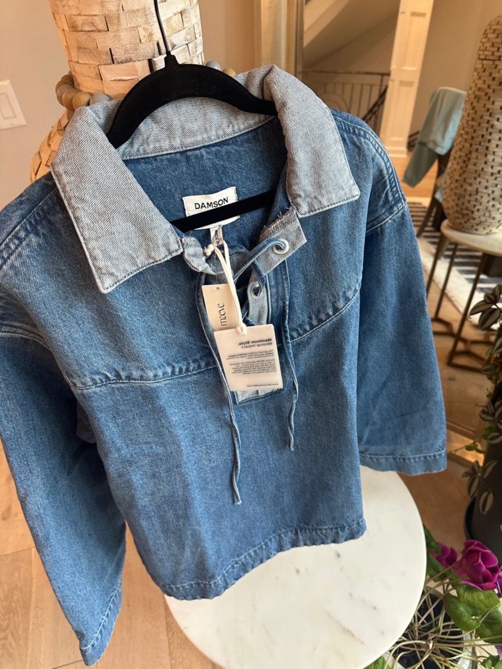 Damson Madder Women's Blue Denim Lace-Up Pullover Jacket - Picture 4 of 6